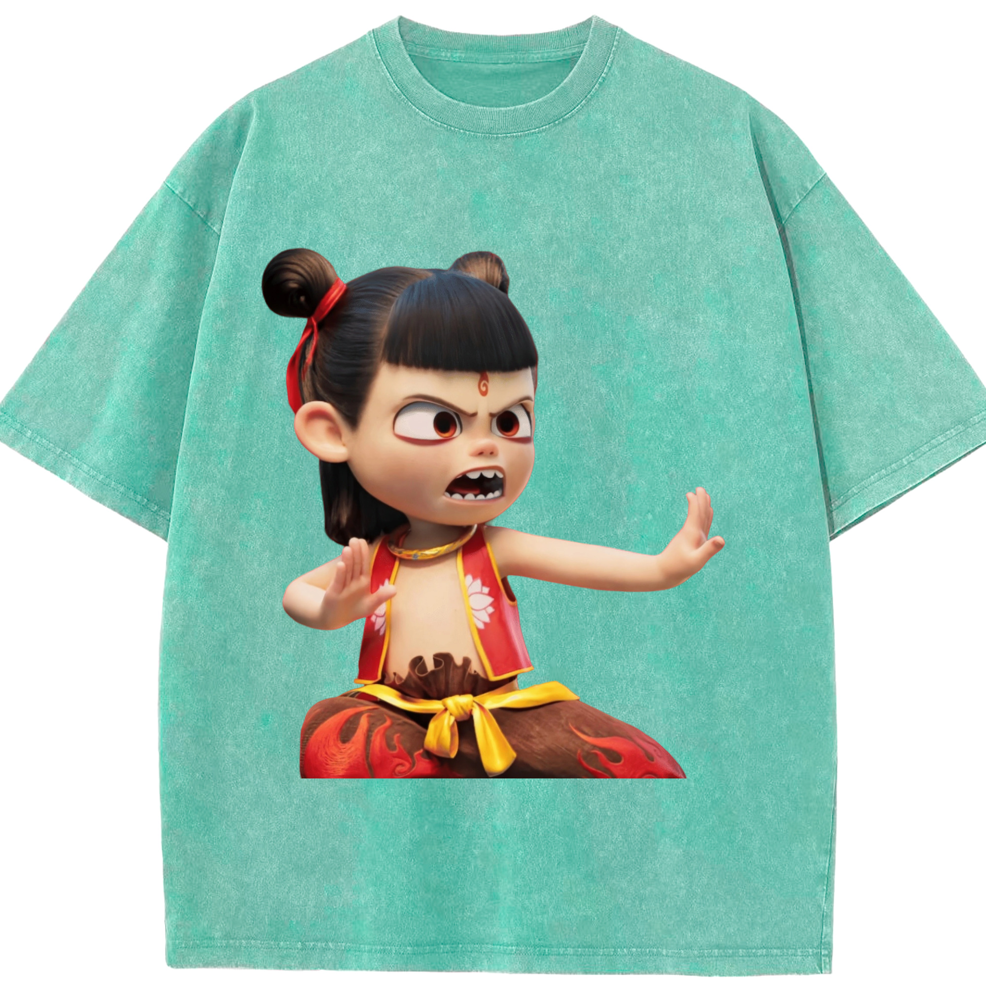 （画像用） Ne Zha 2 ナタ 魔童の大暴れ 綿100% ヴィンテージ風 半袖Tシャツ（フロントプリント）